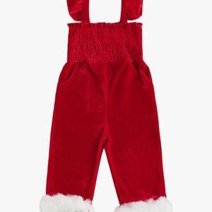 Festive Red Kids Baby Girl Romper with White Trim